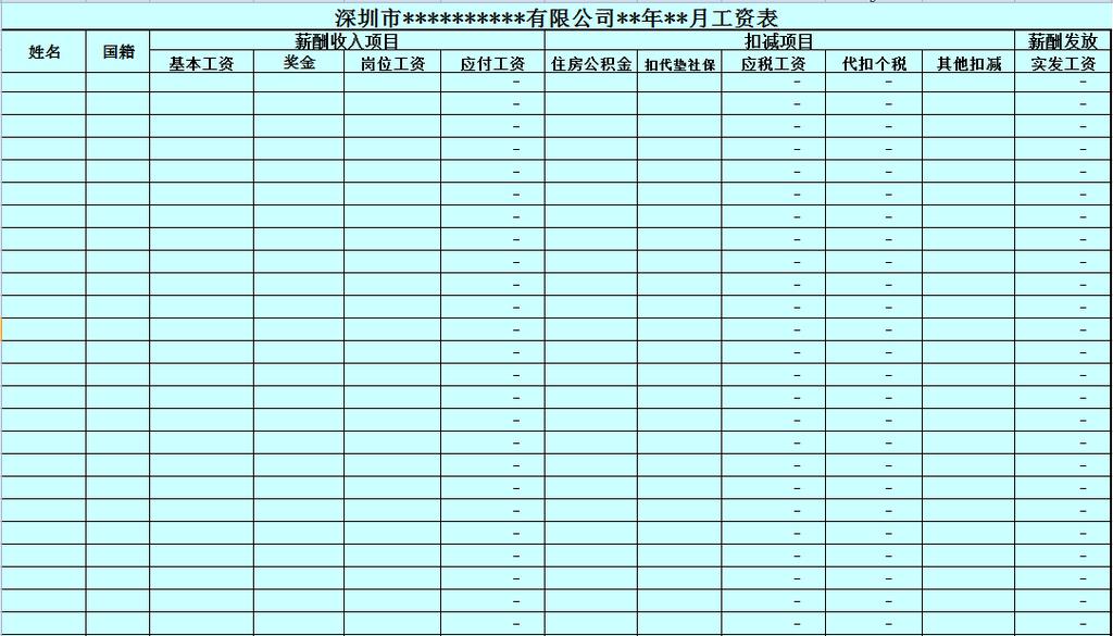 员工工资表模板(带公式),文档教程,免费素材下载网站