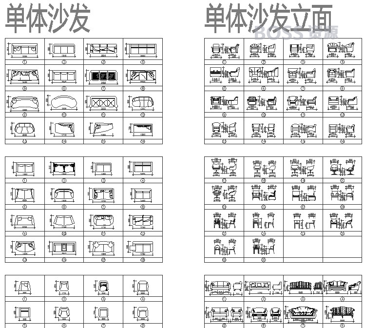 室内设计CAD图库 工装家装家具平面立面中式欧式现代施工图素材